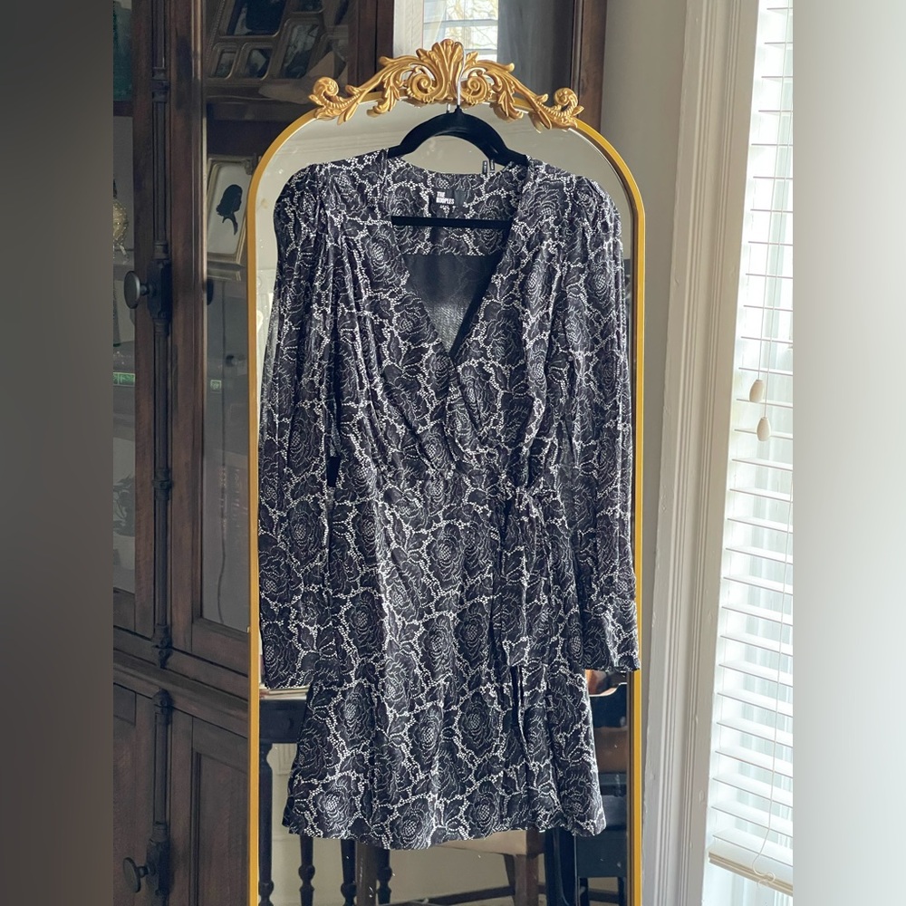 The Kooples NWT Black and White Lace Roses Wrap Mini Dress